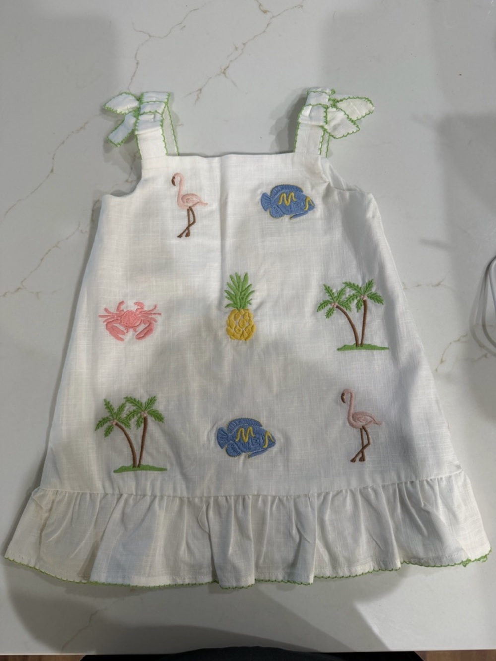 Janie and Jack White Embroidered Tropical Dress with Pastel Accents